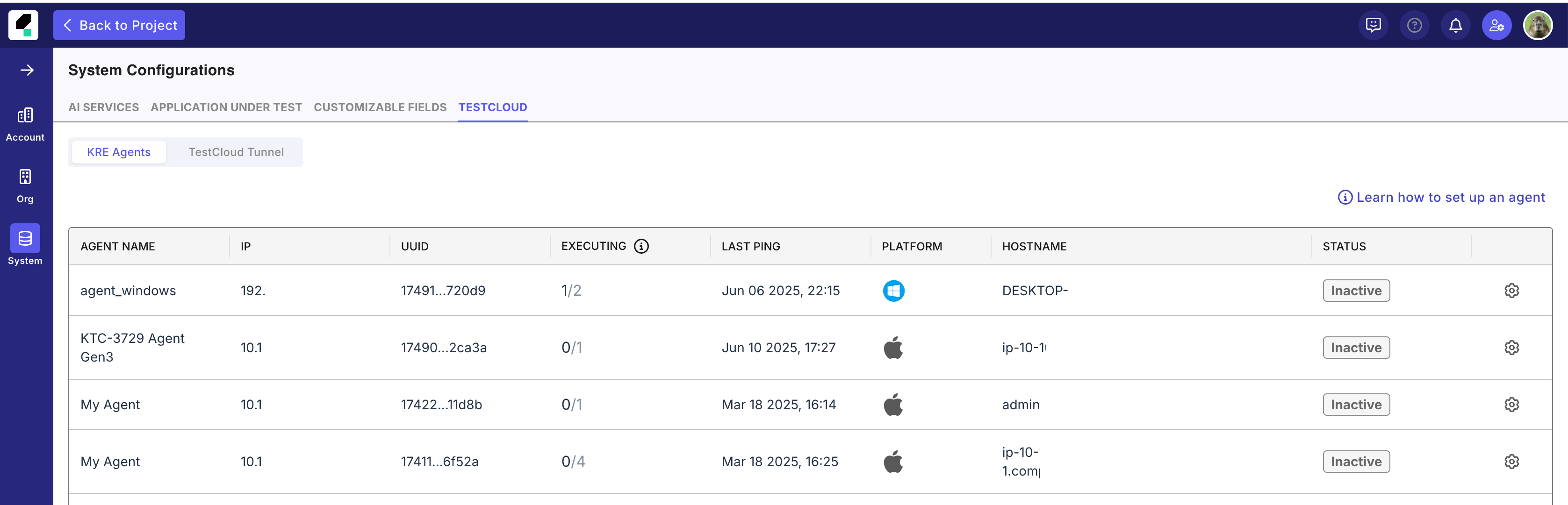 Configure KRE Agent in Account level